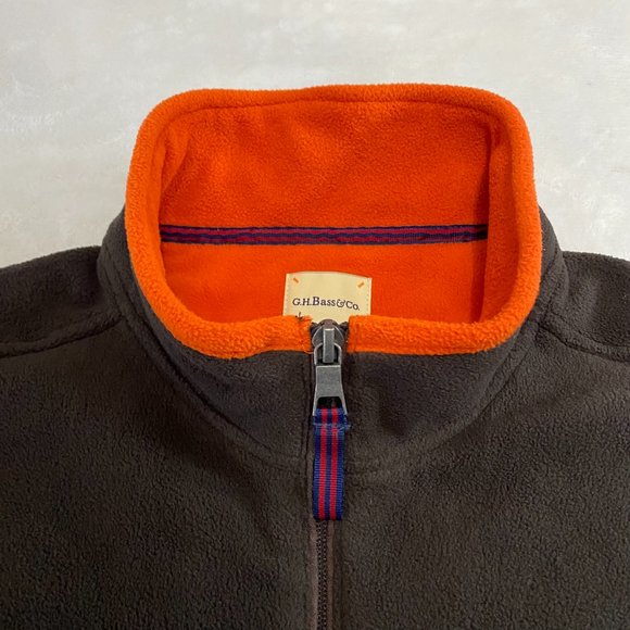 GH Bass & Co Sweater Mens L Brown Orange Fleece Pullover 1/4 Zip Sweater - Picture 4 of 10